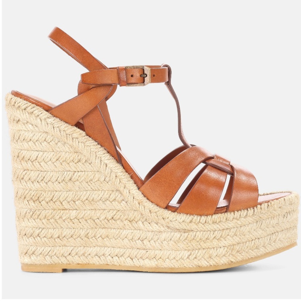 SAINT LAURENT Tribute leather espadrilles wedges sandals - Picture 4 of 5
